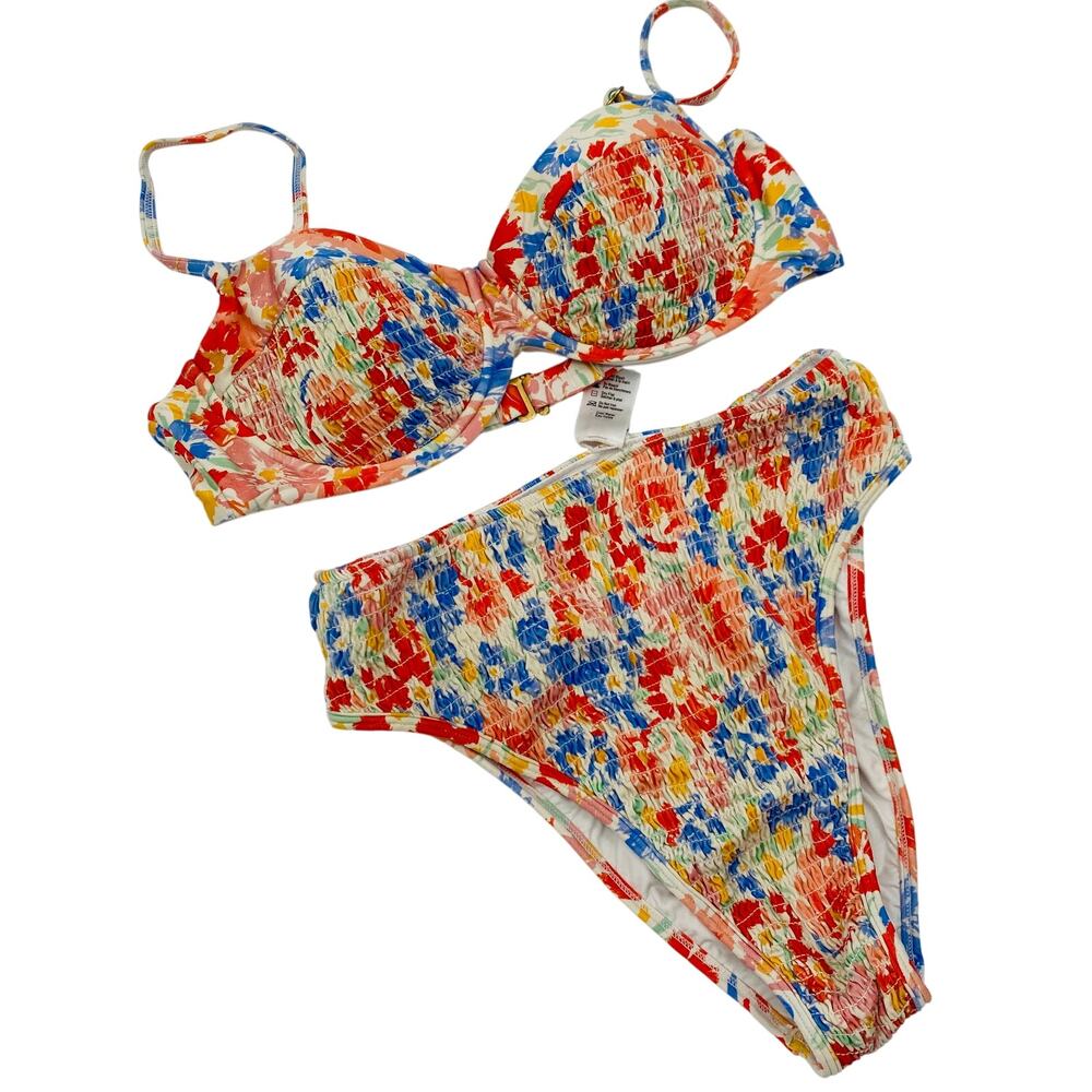 L*Space M Marley Top Barlette Bottom Smocked Bikini SET in Flowers Forever